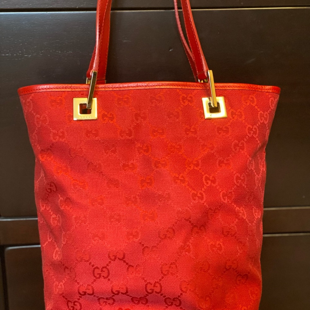 GUCCI GG Monogram Shopping Tote Canvas Red